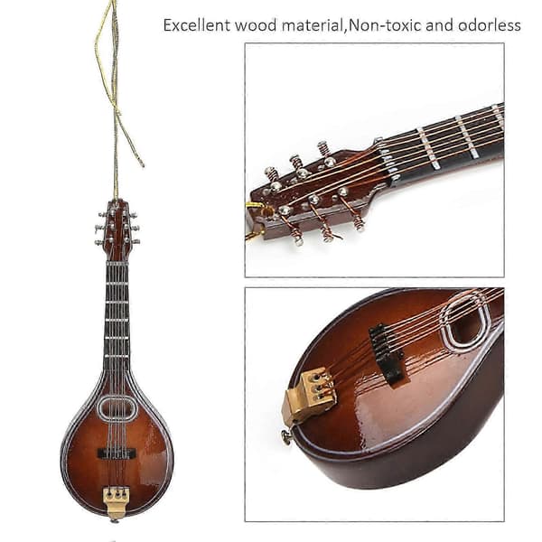 Miniatyr mandolin i tre, modell av musikkinstrument, samleobjekt, 12 cm
