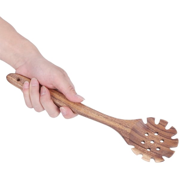 Ammattimainen spagettilusikka, 32 cm puinen pastan tarjoilulusikka hampailla, uritettu pastalusikka, pastan nostolusikka spagetille