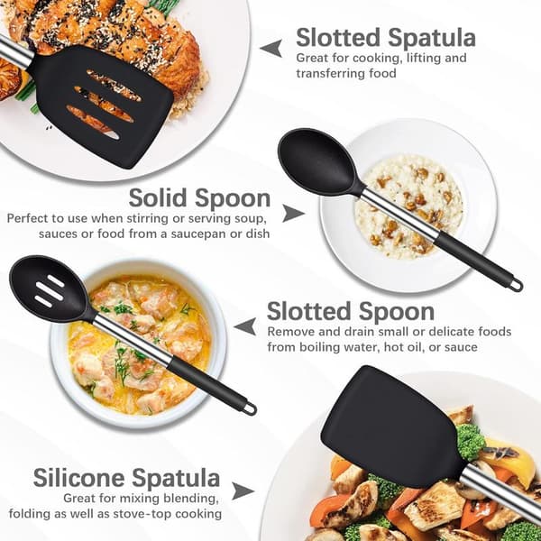 Nonstick Värmebeständig Rektangulär Silikonspatelset, Diskmaskinssäker, Flexibel, 2 Små & 2 Stora Spatlar, Förpackning med 4, Svart