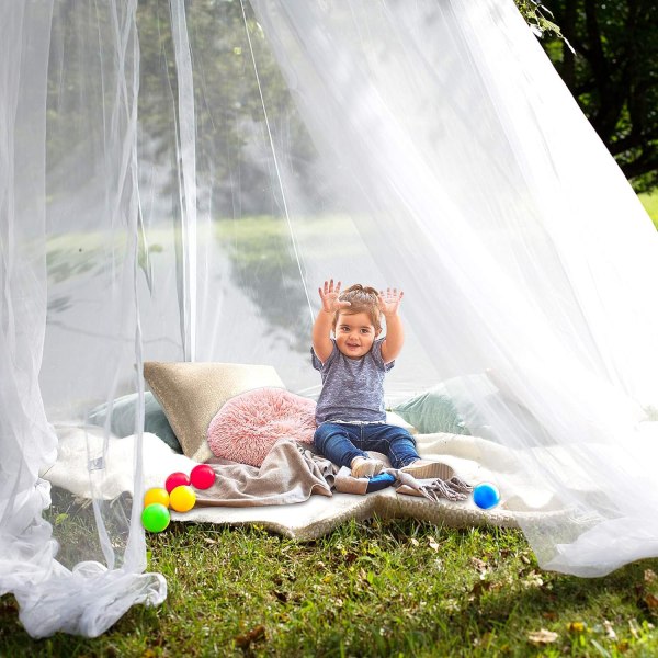Stor myggnetting for seng, hvit sengeramme for barn Fly Insektbeskyttelse Enkel installasjon Myggnetting for alle enkeltsenger og dobbeltsenger, perfekt for reiser, camping