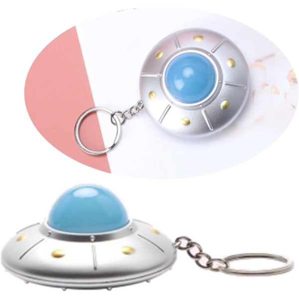 Söt UFO Nyckelring LED-Lampa Flygande Tekanna Nyckelring Kreativt Rymdskeppsmodell Hänge Smycken för Barn och Vuxna, Ca. 56x34mm/2.20x1.34tum, Blå