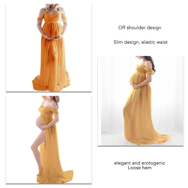 Gravid Lang Kjole Off Shoulder Elegant Stilfuld Løs Fald Kjole til gravid kvinde til brudeforretning Fotografering Ginger L 1