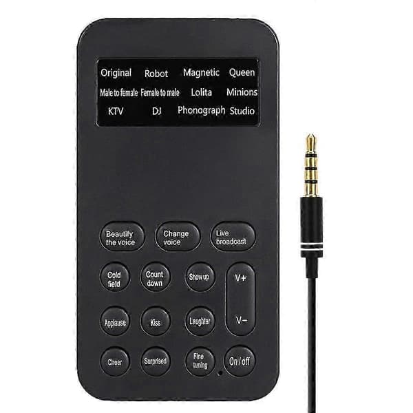 Stemmeeffektmikrofon med 8 moduser for telefonopptak og karaokesesjoner Black