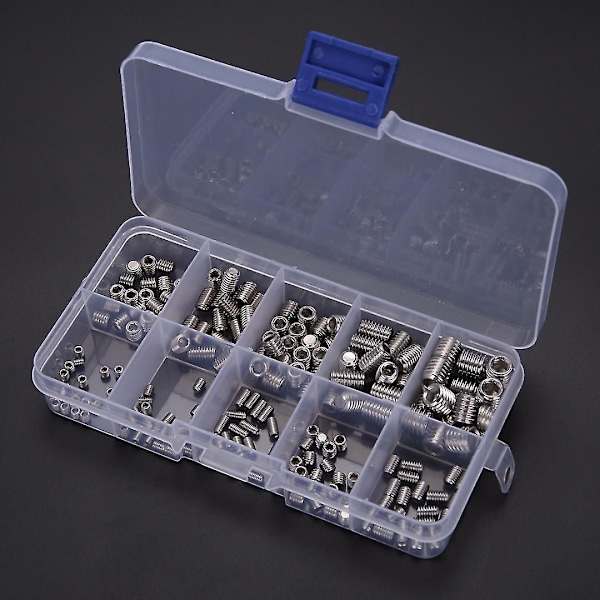 200 st 304 Rostfritt Stål Grub Skruvar Hex Socket Skruv Sortiment Kit Set M3/m4/m5/m6/m8 (trasslig)