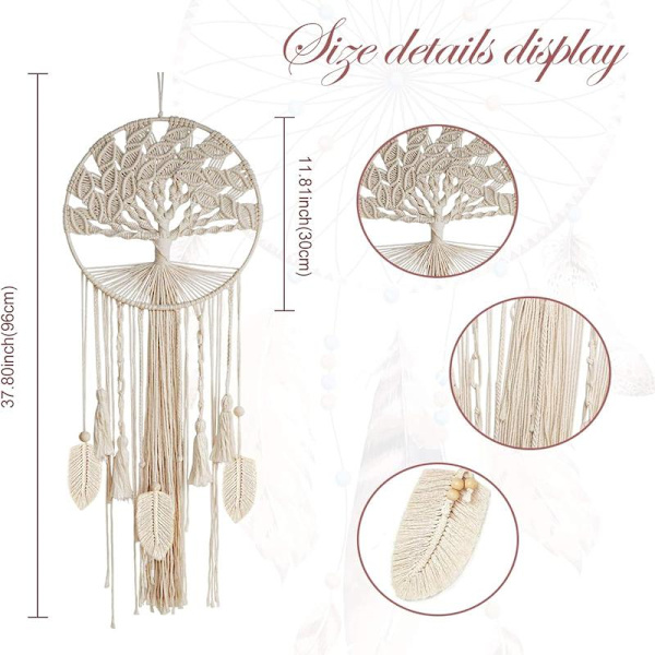 Livets träd drömfångare, Macrame väggdekoration stor drömfångare