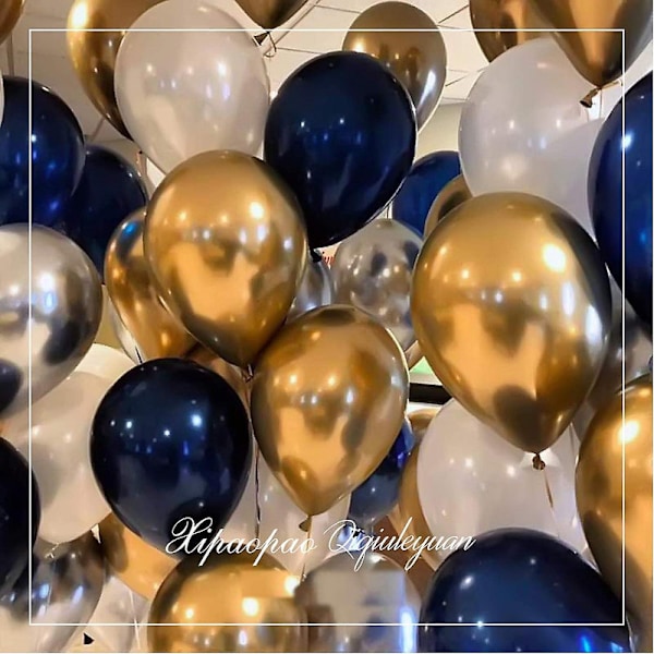 Set med 60 ballonger, 12 tum marinblå ballonger guldmetallballonger vita latexballonger konfettiballonger heliumballonger för bröllop födelsedagsfest