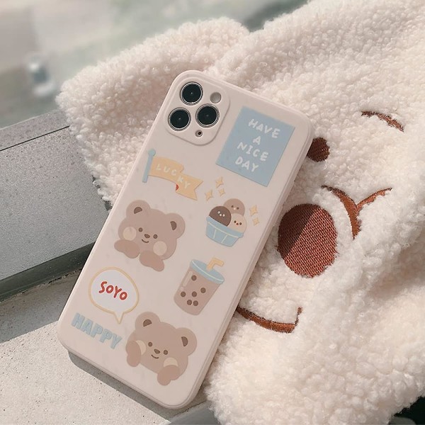 Kompatibel med Iphone 11-deksel med søt bjørn 3d tegneseriemønster for kvinner Jenter Myk silikonbeskyttelse for Iphone 11-melk tebjørn Melk tebjørn -