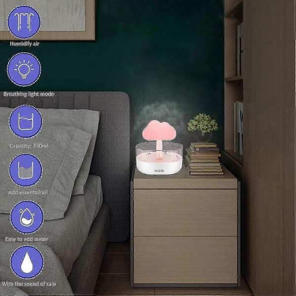 Regnmoln Luftfuktare Vattendropp 200ml, Led Moln Regn Aromaterapi Eterisk Olja Diffuser Nattlampa 7 Färger Avkopplande Sänglampa white