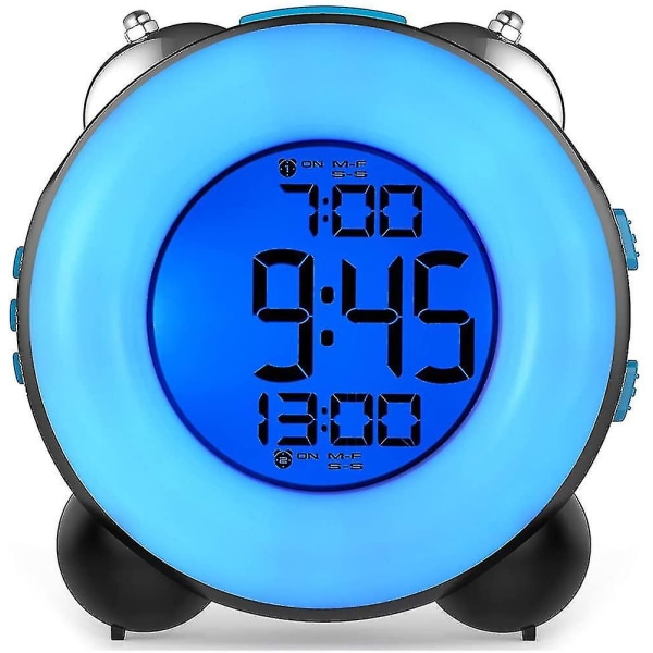 Høy vekkerklokke for tunge personer med valgfri alarm Dobbel alarminnstilling Snooze-funksjon (blå helkropp)
