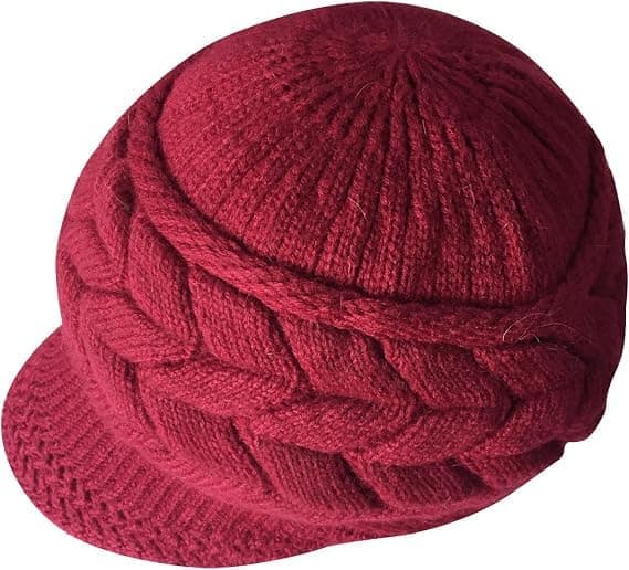 Slits 2-pack A-svart och vinröd dam vinter varm stickad mössa slouchy mössa med skärm