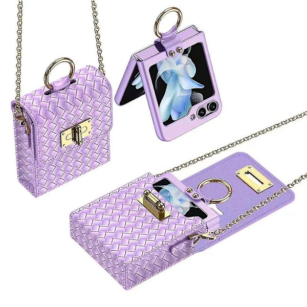 Vevtekstur Crossbody Telefonveske Lommebok Håndvesker Med Stropp For Samsung Galaxy Z Flip 5 Purple