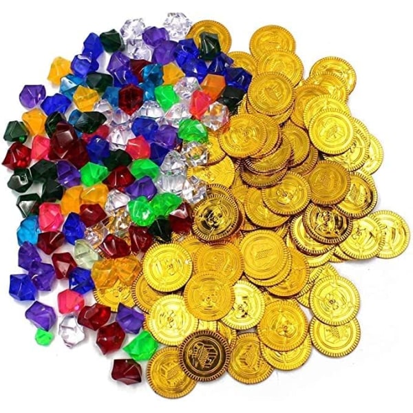 100 stykker piratmønter, 100 stykker piratperler til børn, piratguldmønter til børn, piratskat