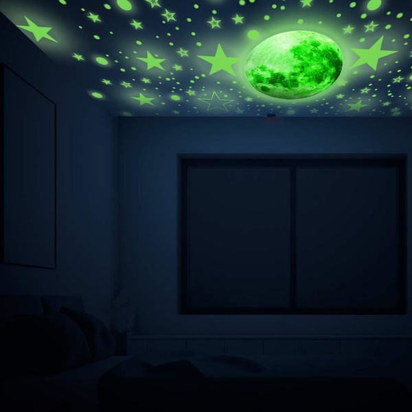 Glow-in-The-Dark Stars Moon Wall Stickers Let at installere Realistisk Skab romantisk atmosfære Lysende vægdekaler Tianyuhe Blue