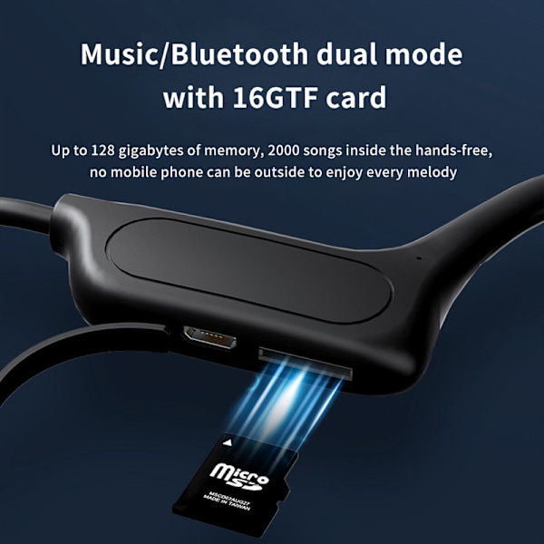 Nackband med öppna öron-hörlurar Vattentät Bluetooth-kompatibelt headset Benledningsheadset Black