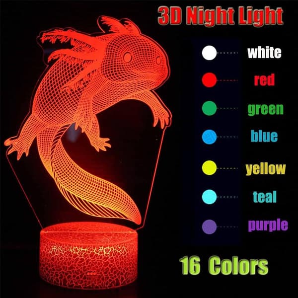 Axolotl 3D Illusjon Nattlampe, Rominnredning Nattlampeleker