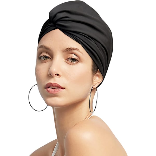 Plisserad mössa dam badmössa Långt hår mössa Cap Simmössa Superelastisk turban mössa Cap