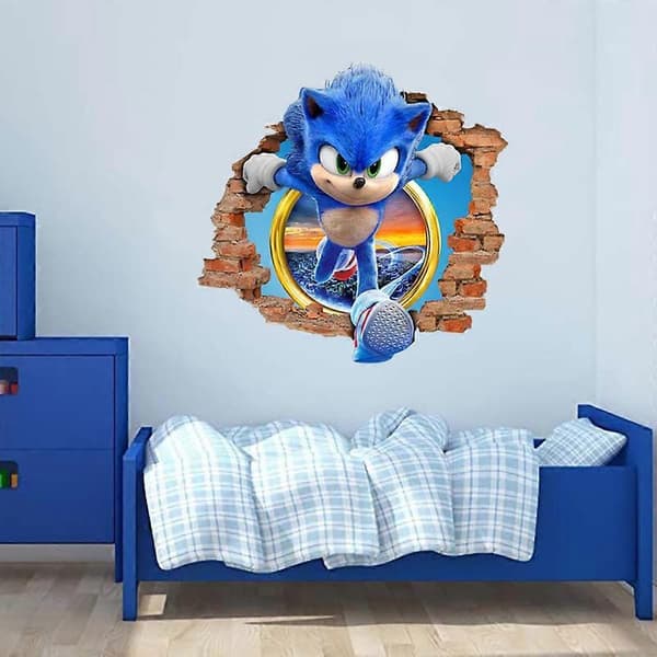 Sonic väggdekor sticker, tecknad bakgrundsvägg för barnrum