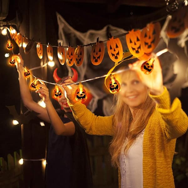 Halloween lyslenke, 20 LED oransje gresskar 3 cm akryl gresskar