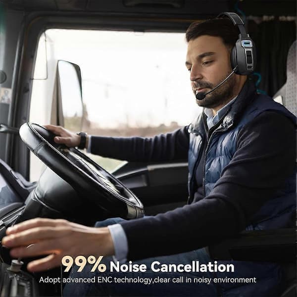 Bluetooth-headset med mikrofon, lastbilschaufför Bluetooth-headset med AI-brusreducering och mute-knapp, on-ear-hörlurar