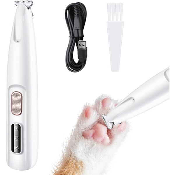 Hundklippare för hundtassar, tyst tass-trimmer med LED-lampa, vattentät tassrakare, tasstrimmer för hundar, katter, tassar, ögon, ansikte, kropp
