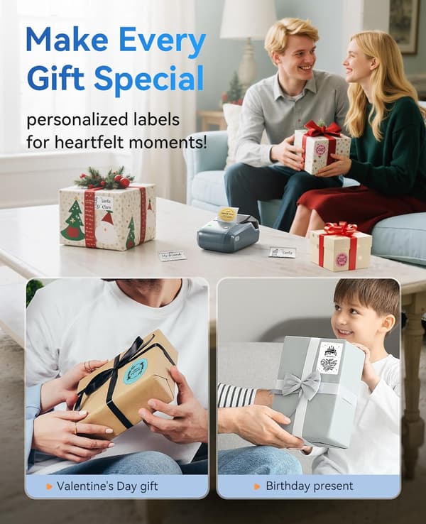 B1 Bluetooth Label Maker with Waterproof Tape, Versatile App with 60 Fonts and 1600 Icons, Sticker Label Printer, Compatible with iOS Blu