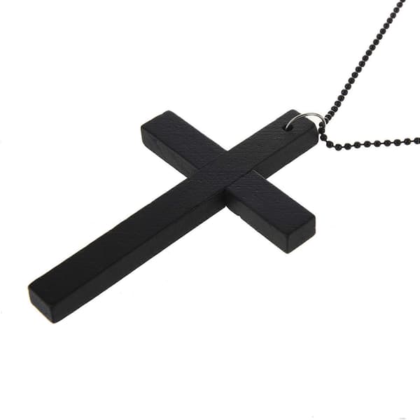 6X Halskæde med metalkæde og trækorsvedhæng, sort Black