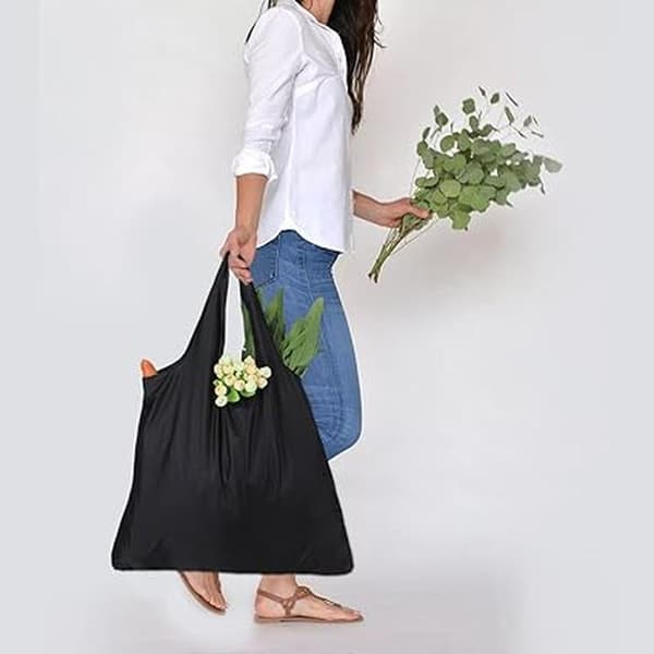 3 Reusable Shopping Bags, Foldable Shopper with Sewn-on Pouch