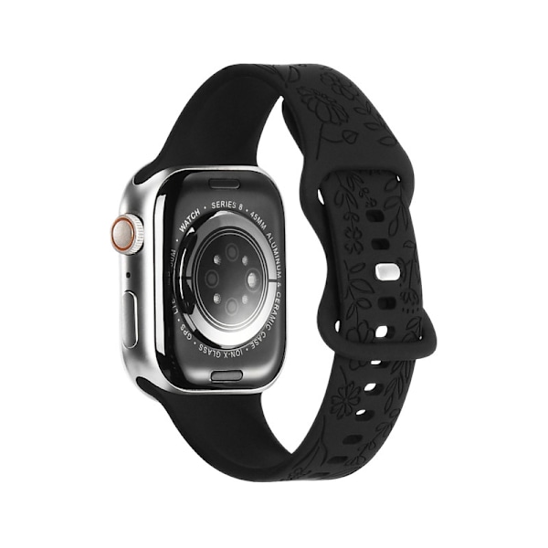 Sopii iwatchS9 876SE Apple Watch -rannekkeeseen, kohokuvioitu pieni ruusu silikoni Auringonkukka - musta Sunflower - black Sunflower - black 38/40/41mm