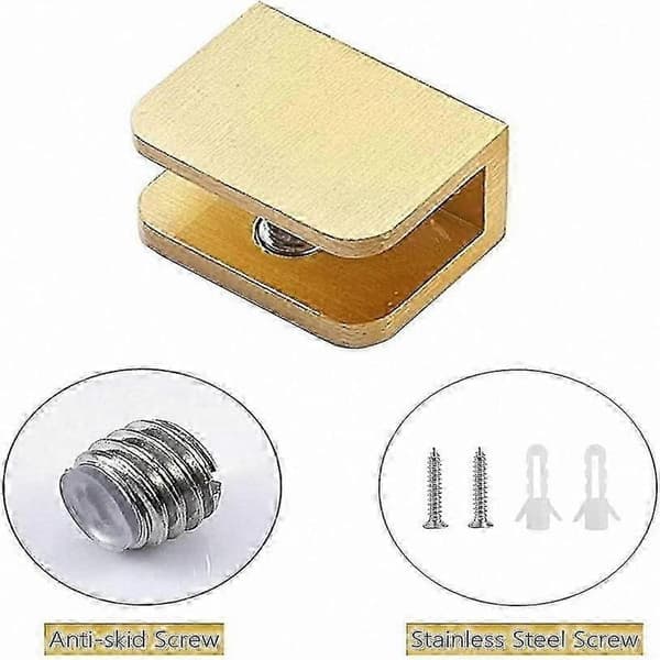 4-pack glasklämmor för 10 mm–12 mm glas, borrfritt guldhyllfästessystem