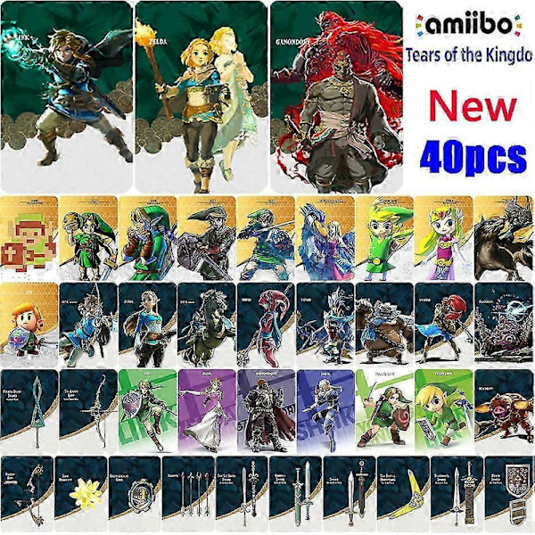 Treingi 2024 UUDET 40 Zelda Amiibo-korttia Käytetään The Legend of Zelda: Tears of the Kingdom -peliin ja The Legend of Zelda Iso kortti Big Card 40pcs