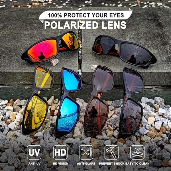 Polariserte sportssolbriller for menn, kvinner, bilkjøring, sykling, fiske - 100 % UV400-beskyttelse -