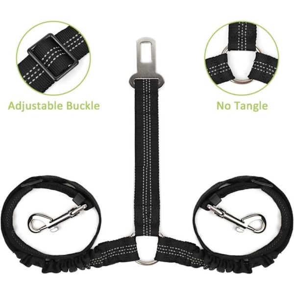 Dubbelt säkerhetsbälte för husdjur, justerbart med elastisk bungee