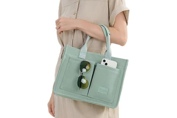 Indkøbstaske til kvinder med rum Lærred Crossbody-tasker til bærbar computer Bog-Grøn Green One Size