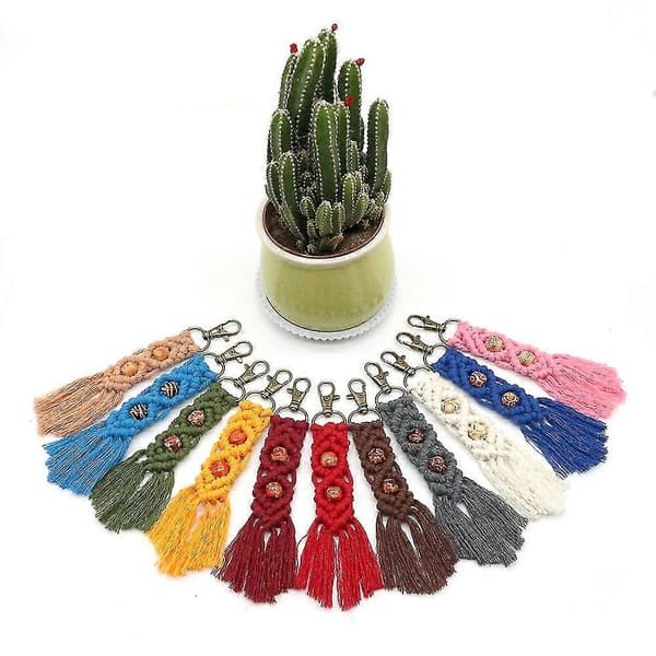 Mini Makrame Nøkkelringer Boho Makrame Veske Charms For Bilnøkkel, Lyseblå