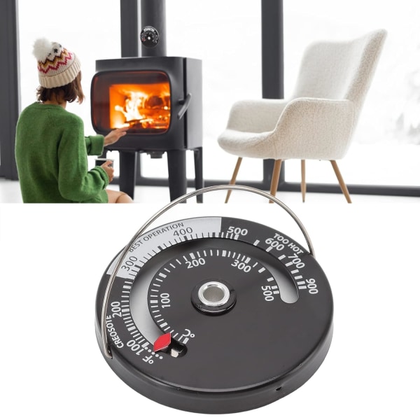 Magnetisk pejsetermometer, nøjagtigt brændeovnstermometer af aluminiumslegering Ovntemperaturmåler til brændeovne, gaskomfurer og pilleovne