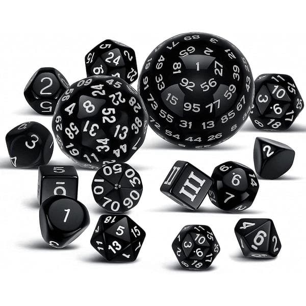 2026 siste eksplosjon 15 deler komplett polyhedral DND terning sett D3-D100 sfærisk terning sett, 100-siders terning sett for rollespill