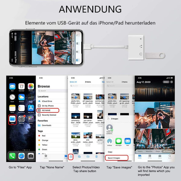 Lightning USB OTG Ljudadapter 3-i-1 USB-läsare Adapter USB-adapter