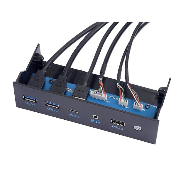 Host Case Hovedkort Forlengelseskabel 19P 9Pin til 2-Port USB 3.0 3.1 HD Audio Type E Type-C Power SW Led 5.25in Panel