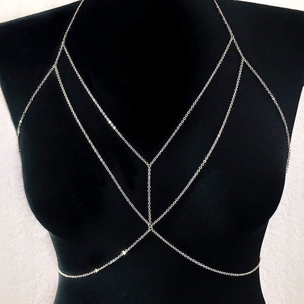 Mote Enkel Sexy Belly Body Chain Halskjede Bikinitrådsele Kropp Kvinner og Jenter Sexy Enkel Cross Body Chain SILVER