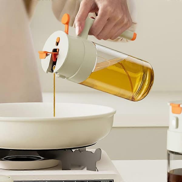 2-i-1 650 ml oljesprøyte olivenoljedispenserflaske for matlaging baking BBQ - grå Grey One Size