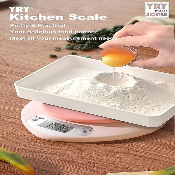 Pink Kitchen Scale - Large LCD Display, Tare Function, 11 lbs (5 kg) Capacity