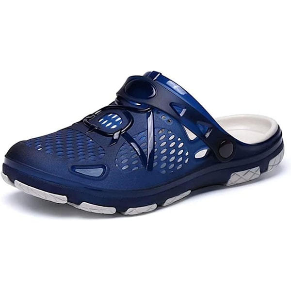 Herre Clogs Hagesandaler Lette Hageclogs for Herre Sommerslippers Casual Mules Utendørs Basseng Strand Blå Svart 9UK