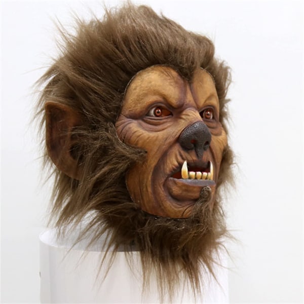 Realistisk vargmask, läskig varulvsmask, skräckdjurmask för Halloween julfest djurdräkt pälsdräkt huvud månskensvarulvsmask
