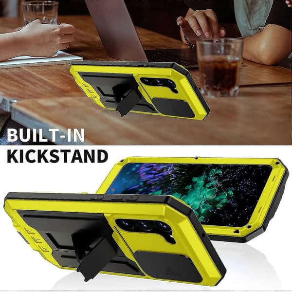 Military Shockproof Metal Case for Samsung Galaxy S23 Ultra/ S23+/ S23 with Screen Protector Holder/Lens Protector Yellow