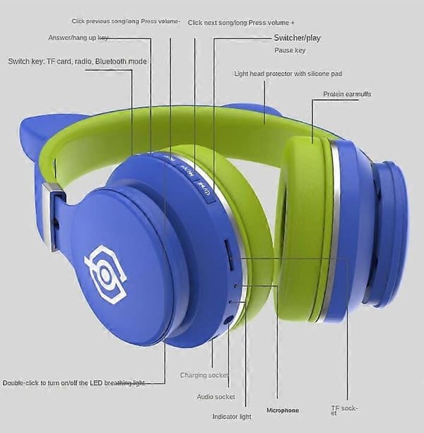 Vikbart Bluetooth-headset med huvudband Bluetooth 5.0 Trådlöst headset Green Pink