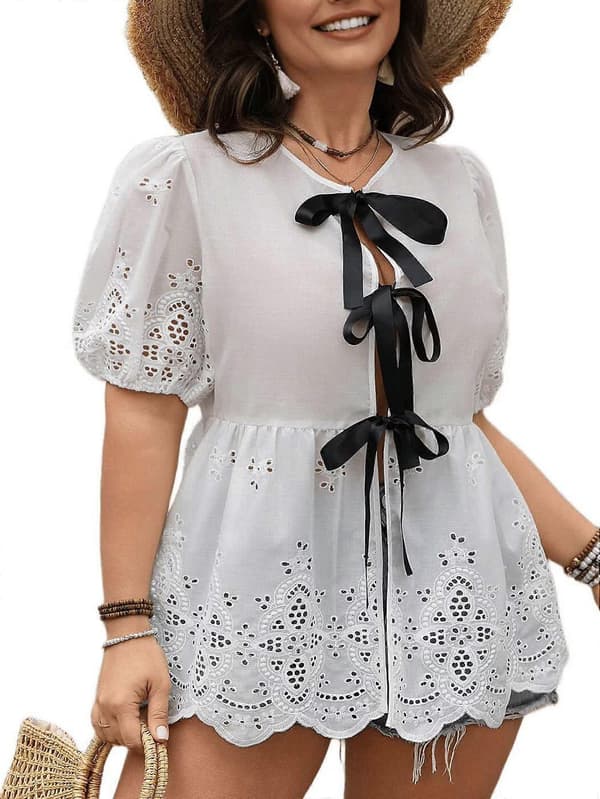 Dame sommertoppe søde boho bluser strandferie outfits bind foran broderede tøj hvid one size White One size
