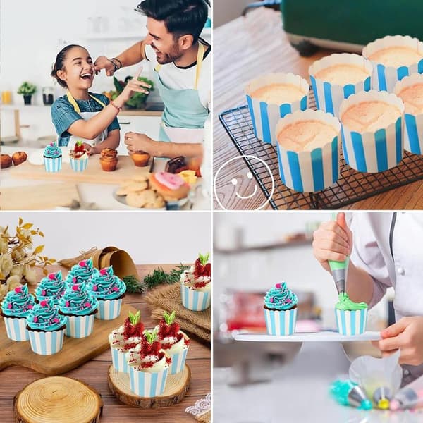 Cupcakeforme, 50 STK Elegante Muffins Bageforme Blå og Hvide Striber Cupcake Liners Muffin Liners Bagepapirforme Fedtbestandige Indpakninger Cupcake