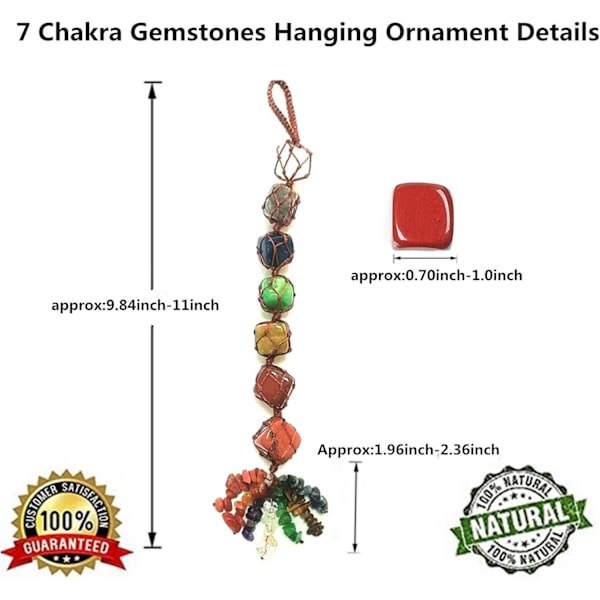 7 Chakra Krystallsteiner Hengende Ornamenter for Vindu Bil Hjemmeinnredning, Romdekor, Naturlige Steiner Helbredende Vegg Henger Edelstener No.1-7 Chakra