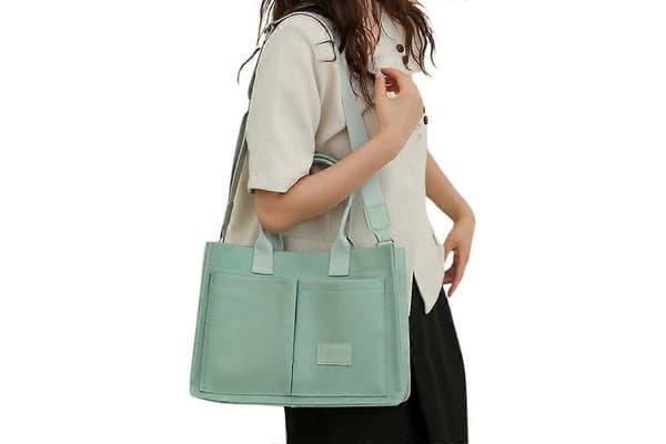 Indkøbstaske til kvinder med rum Lærred Crossbody-tasker til bærbar computer Bog-Grøn Green One Size