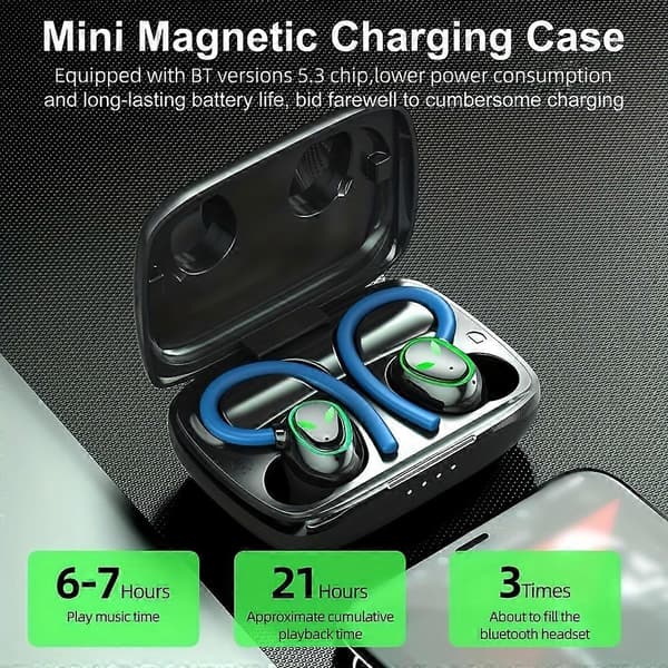 Sport Bluetooth-headset öronmonterat smart vattentätt coolt LED-ljusdisplay Bluetooth-headset